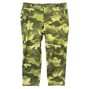 J. CREW Pants Women's Sz 18 Green Camouflage Straight Twill Mid Rise Girlfriend